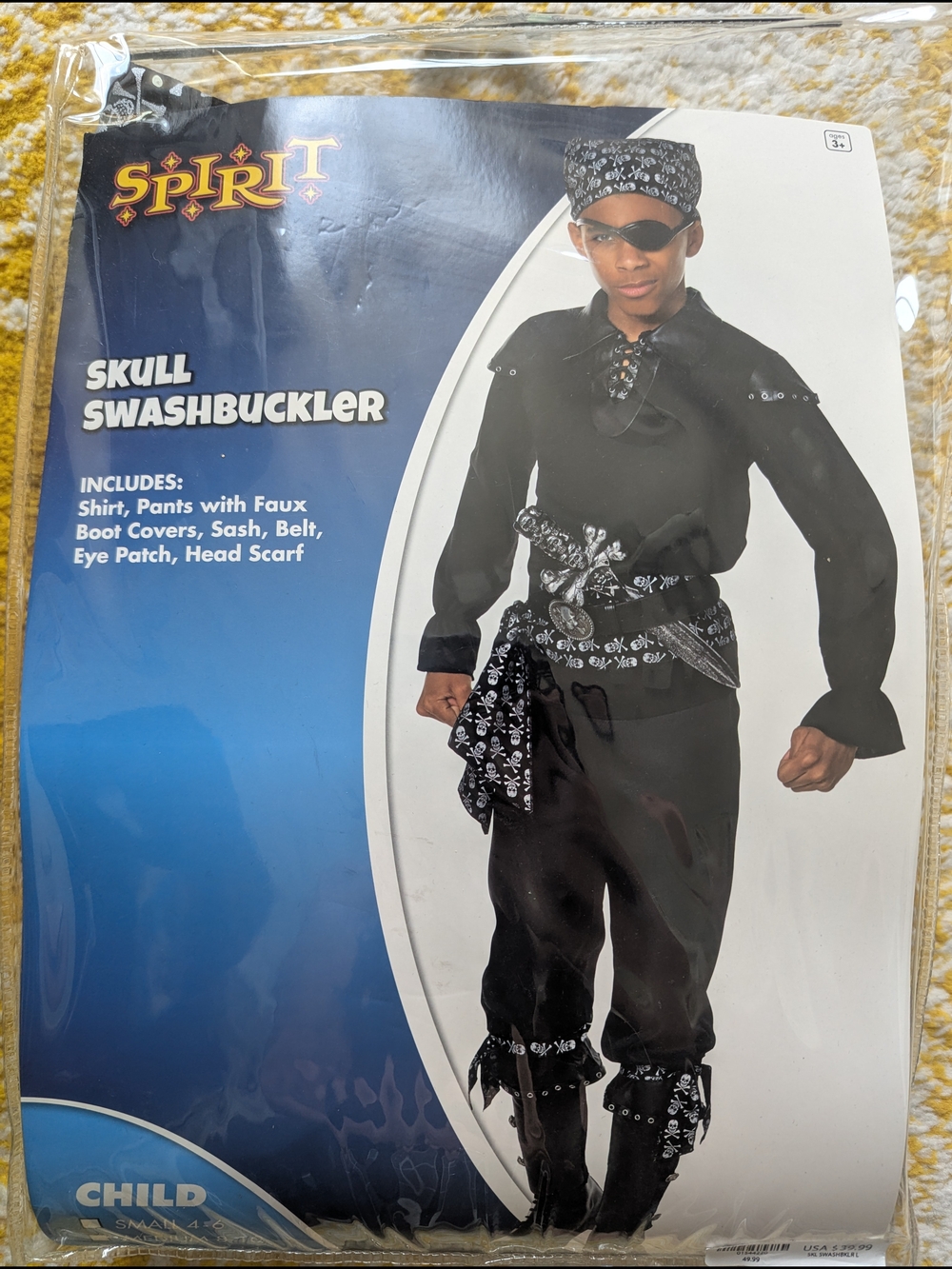 Spirit Skull Swashbuckler Child Pirate Costume - Black with White Skull Accents
